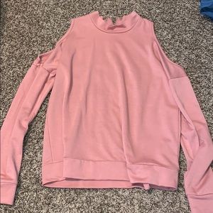 blush long sleeve open shoulder top